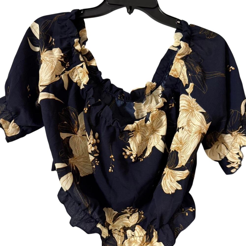 Navy and gold floral Crop Top